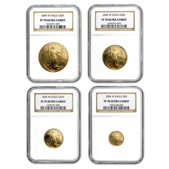 2006-W 4-Coin Proof Gold American Eagle Set PF-70 NGC 2006-W 4-Coin Proof Gold American Eagle Set PF-70 NGC